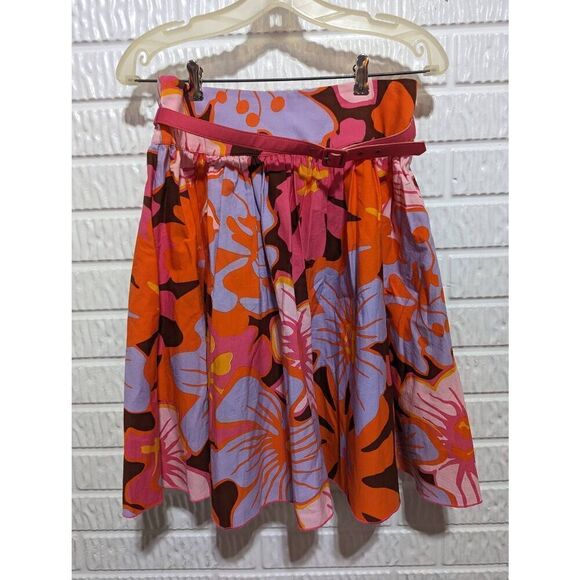 A.B.S. by Allen Schwartz Women's Orange Purple Floral Belted Full Skirt Size 2 - Picture 1 of 6